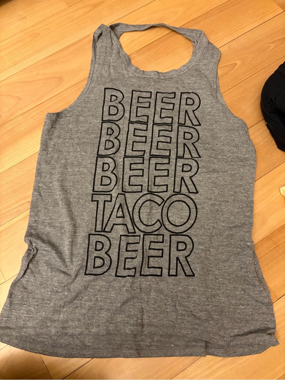 Chaser Gray Tank Top with Black Text 'BEER TACO BEER'